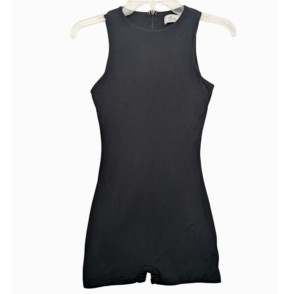 Oh Polly Romper Women US 4 Black Sleeveless Crew Neck Bodycon Zip Back